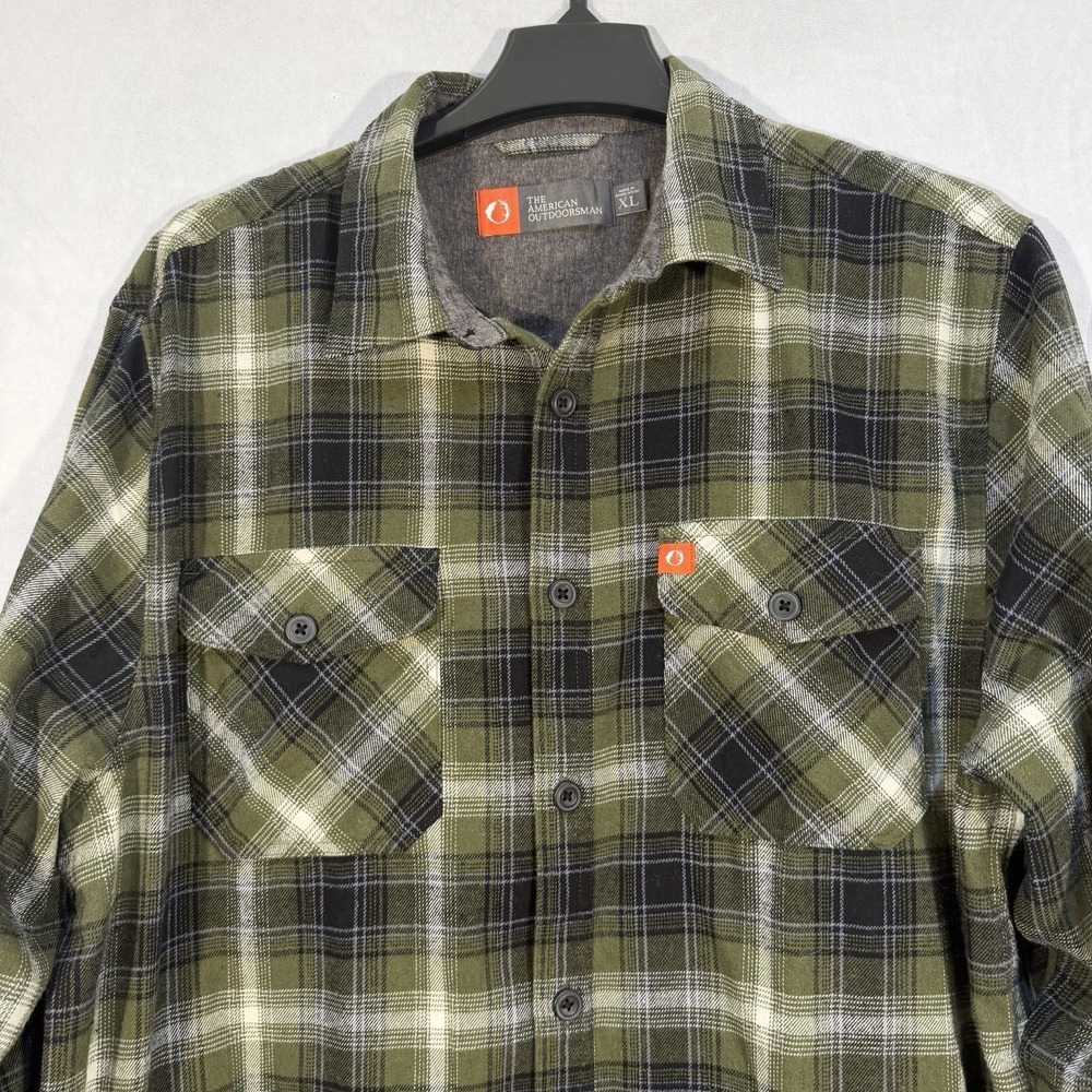 american‎ outdoorsman Plaid Flannel Shirt Olive Black Men's XL Chest Pockets